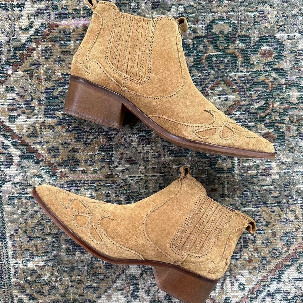 Zara Suede Western Camel Ankle Booties
